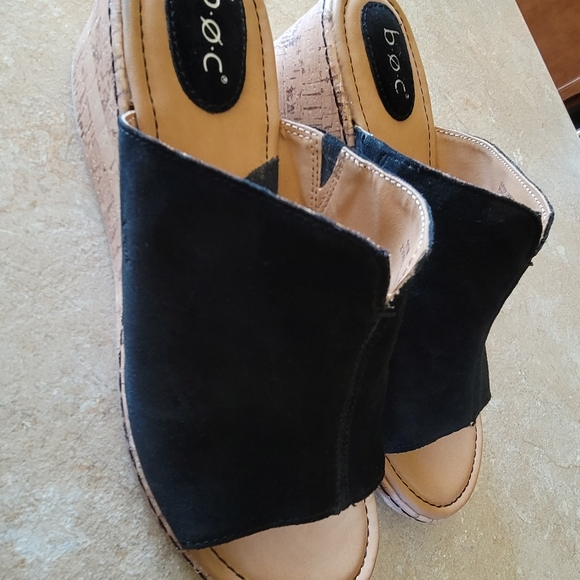 b.o.c Cork Wedge Platform Slides - Size 11 Black - Picture 2 of 11
